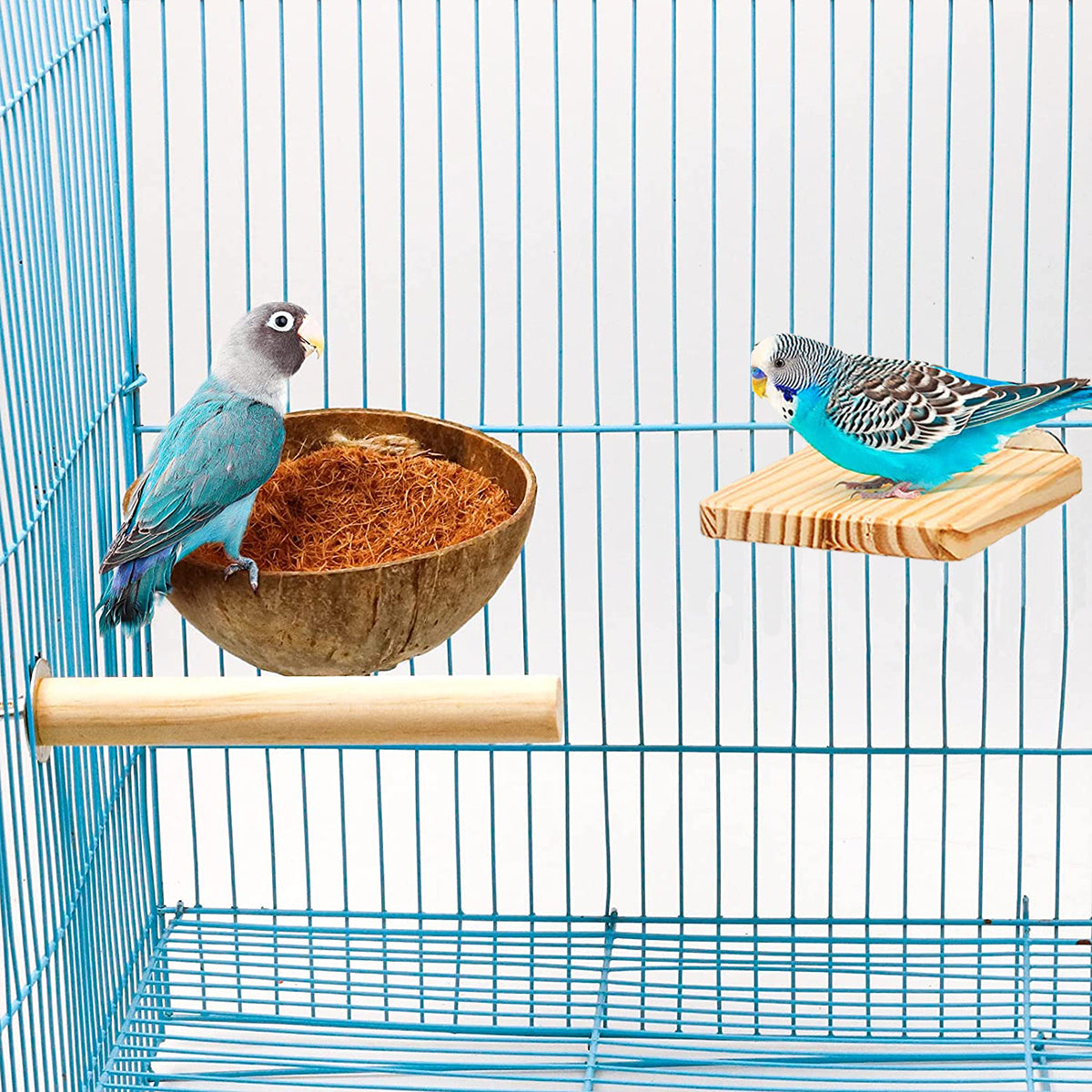 Natural Coconut Bird Nest 4 Pack, Coconut Shell Bird House for Cage, Parrot Perches Stand Chew Toy Cage Accessories for Parakeet Parrot Budgies Cockatoo Cockatiels, Finch, Lovebird