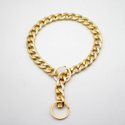 Cuban Link Dog Collar, Dog Gold Chain with Secure Buckle, Fashion Dog Necklace Collar Metal Collar for Pitbull Mastiff Bulldog Rottweiler Medium Large Dogs