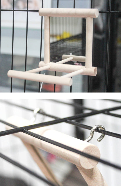 Bird Bathtub with Mirror 3 Packs, Wooden Bird Mirror Perch Stand, Colorful Swing Bird Cage Accessories