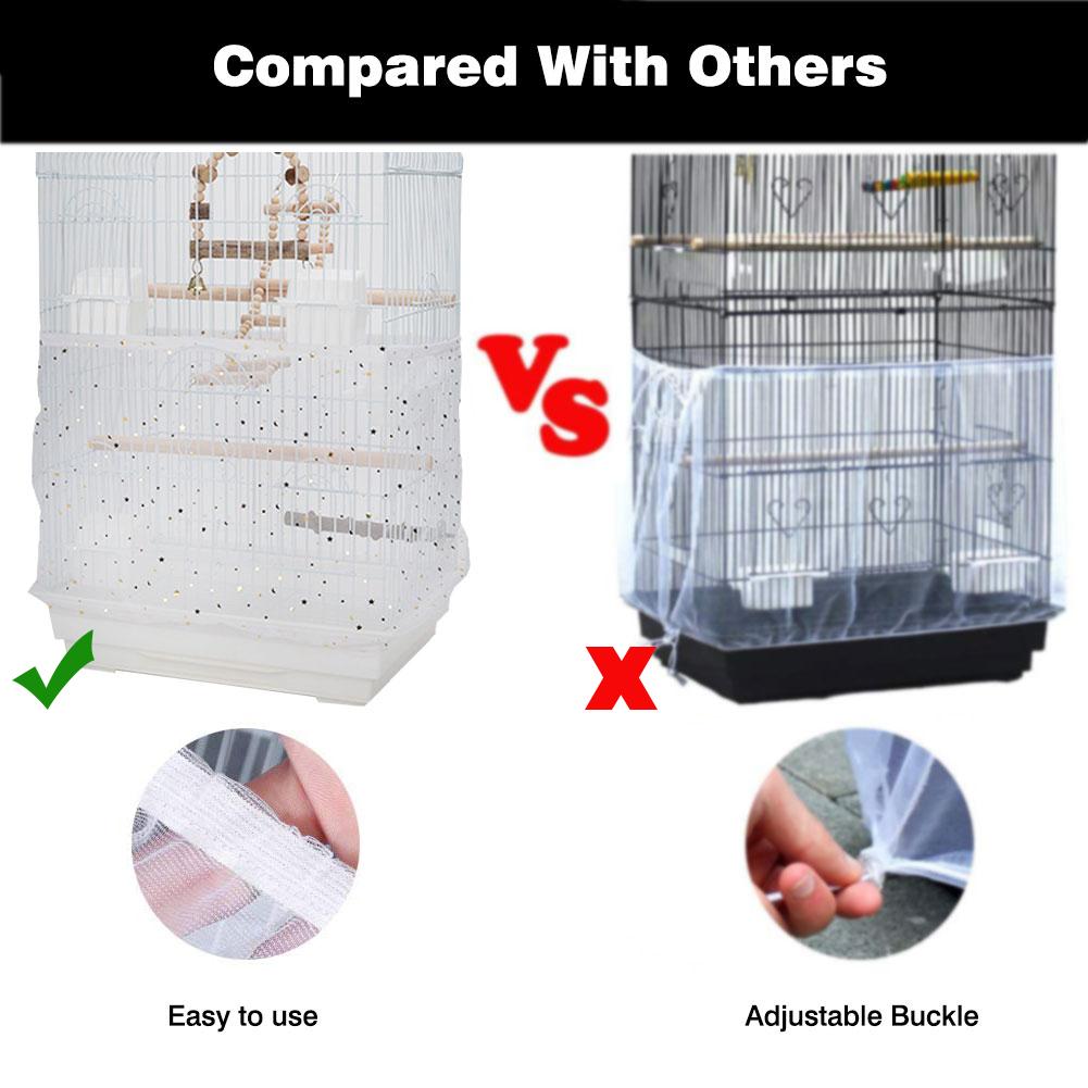 Bird Cage Cover 2 PCS, Bird Cage Seed Catcher, Universal Birdcage Nylon Mesh Net Cover with Starry Sky Pattern, Soft Airy Gauze Birdcage Skirt Seed Guard for Parrots Parakeet Round Square Cages