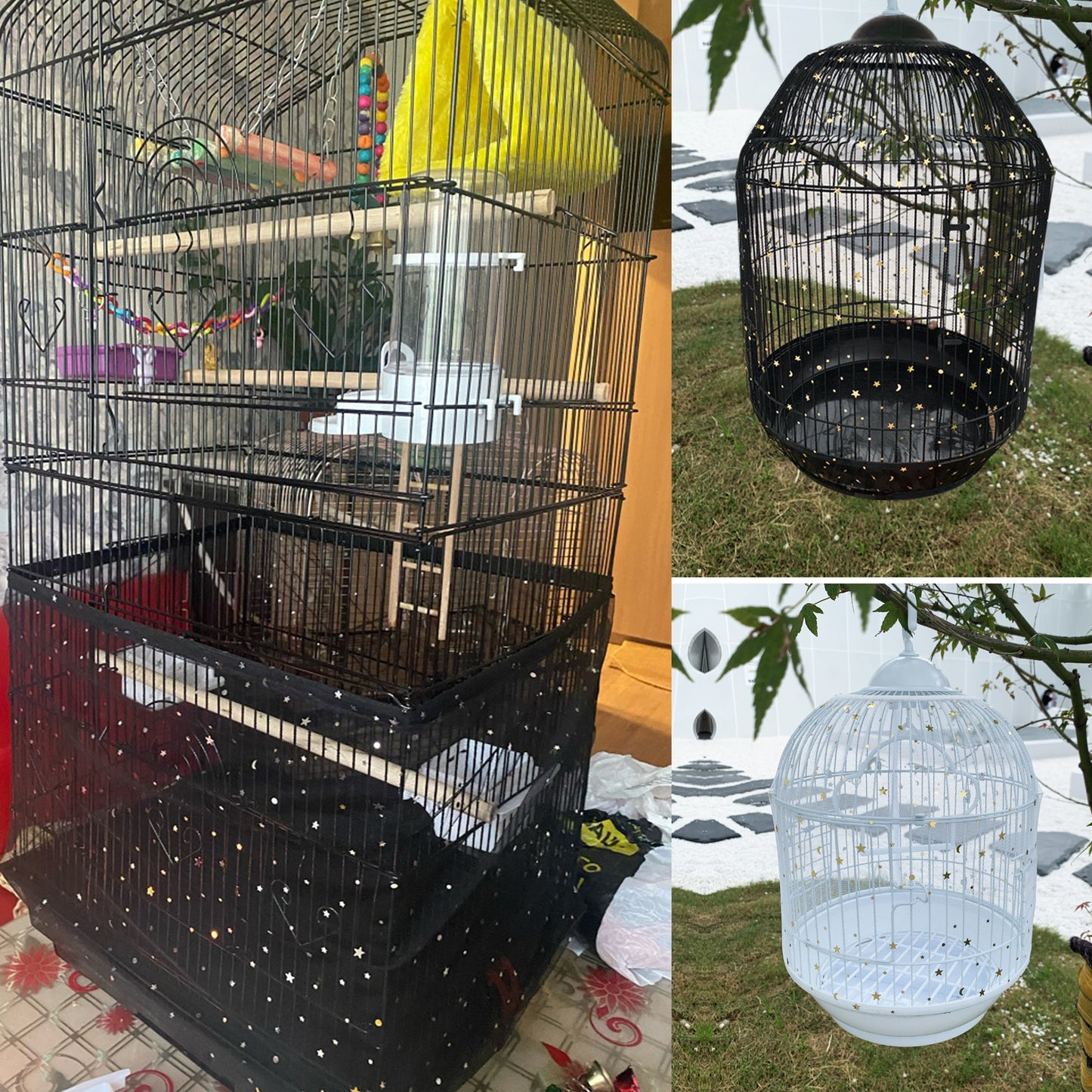 Bird Cage Cover 2 PCS, Bird Cage Seed Catcher, Universal Birdcage Nylon Mesh Net Cover with Starry Sky Pattern, Soft Airy Gauze Birdcage Skirt Seed Guard for Parrots Parakeet Round Square Cages