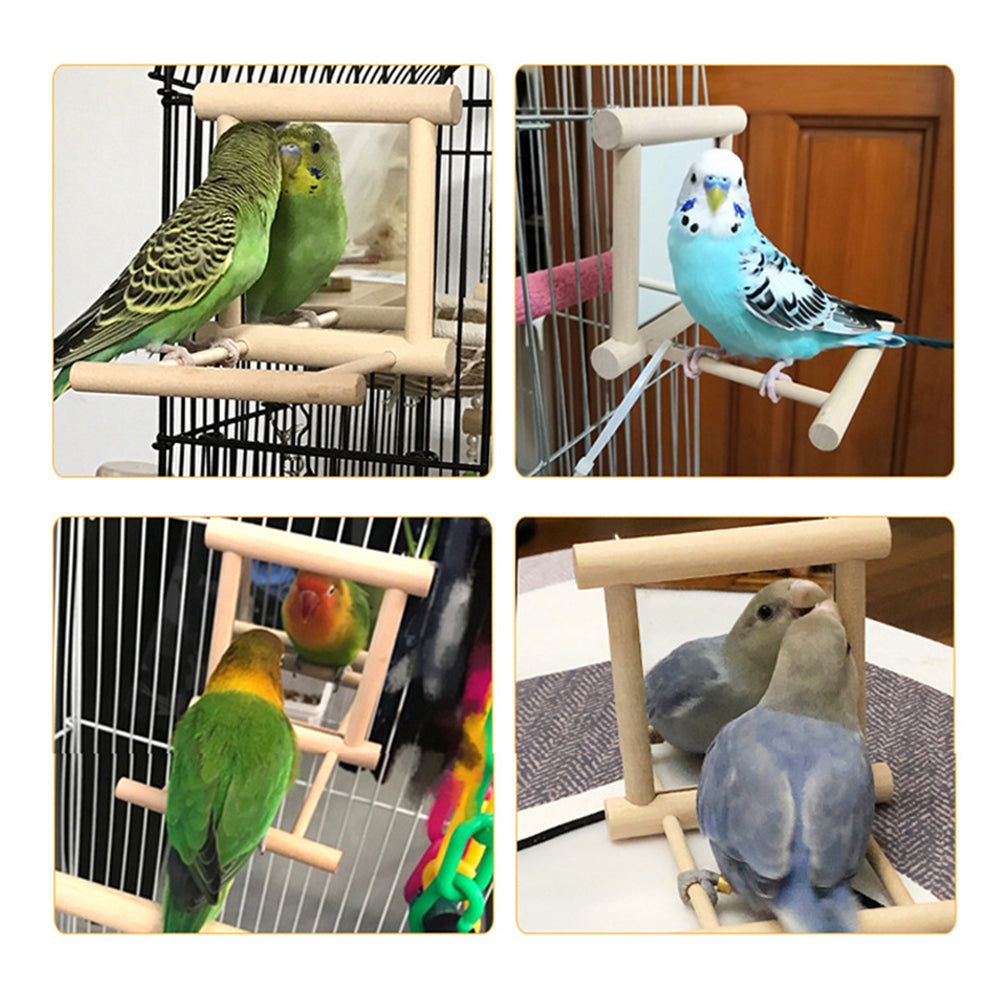 Bird Bathtub with Mirror 3 Packs, Wooden Bird Mirror Perch Stand, Colorful Swing Bird Cage Accessories