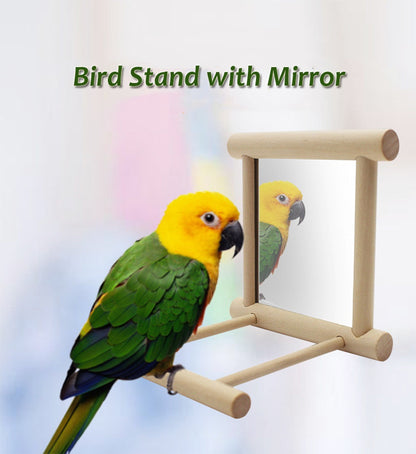 Bird Bathtub with Mirror 3 Packs, Wooden Bird Mirror Perch Stand, Colorful Swing Bird Cage Accessories