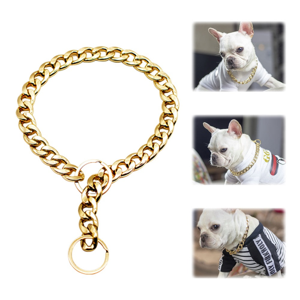 Cuban Link Dog Collar, Dog Gold Chain with Secure Buckle, Fashion Dog Necklace Collar Metal Collar for Pitbull Mastiff Bulldog Rottweiler Medium Large Dogs