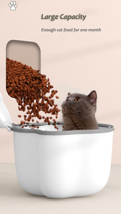 Cat Food Storage Container, Airtight Flip Top Pet Food Storage Bin with Scoop, Cute Cat Paw Shape BPA-Free Food Storage Container, Store up 17 to 22 lbs, Gifts for Cats Dogs and Owners