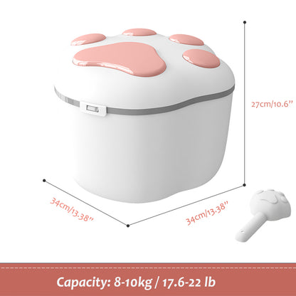 Cat Food Storage Container, Airtight Flip Top Pet Food Storage Bin with Scoop, Cute Cat Paw Shape BPA-Free Food Storage Container, Store up 17 to 22 lbs, Gifts for Cats Dogs and Owners